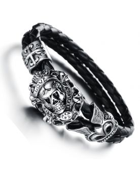 LB110 Lederarmband Black skull love