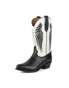 2666 Mayura Cowboystiefel WINGS Black Nappa White Split Suede
