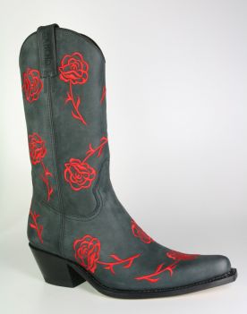 7733 Sancho Cowboystiefel Negro rote Rosen