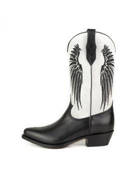 2666 Mayura Cowboystiefel WINGS Black Nappa White Split Suede